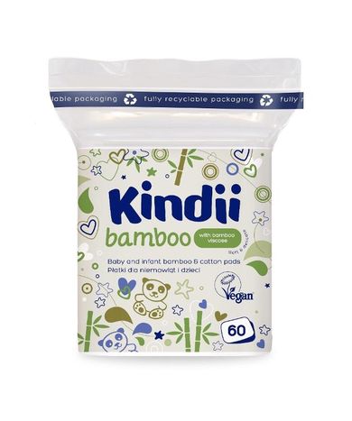 Kindii, Bamboo, bambusowe płatki kosmetyczne dla dzieci i niemowląt, 60 szt.