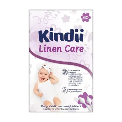 Kindii, Linen Care, patyczki dla niemowląt i dzieci, 60 szt.