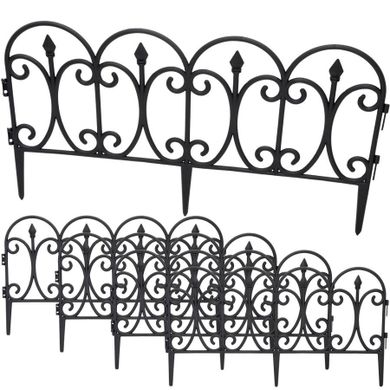 Kinzo, ogrodzenie ogrodowe, plastikowe, 4 panele, czarne, 33-59 cm