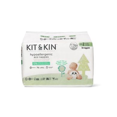 Kit and Kin, biodegradowalne pieluszki jednorazowe, rozmiar 2, Midi, 4-8 kg, myszka i panda, 38 szt.