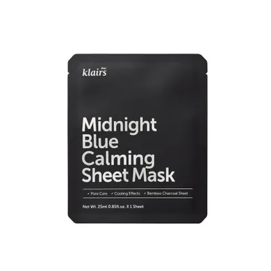 Klairs, Midnight Blue Calming Sheet Mask, łagodząca maska w płachcie, 25 ml