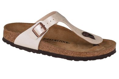 Klapki japonki damskie, białe, perłowe, Birkenstock Gizeh BF