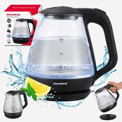 Klausberg, czajnik elektryczny, szklany, LED, 1,2l, KB-9003