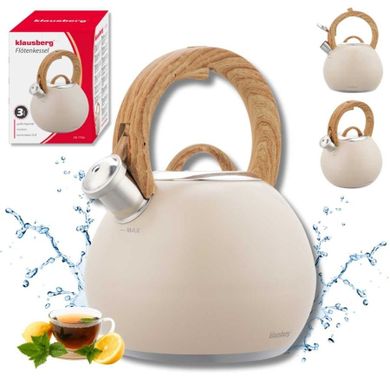 Klausberg, czajnik stalowy z gwizdkiem, beżowy mat, 3l, kb-7956