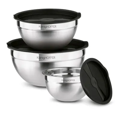 Könighoffer, komplet misek nierdzewnych satynowych z czarną pokrywą, 16/20/24 cm, 3 szt.