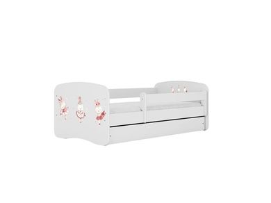 Kocot Kids, Babydreams, łóżko z szufladą, białe, króliczki z motylkami, 70-140 cm