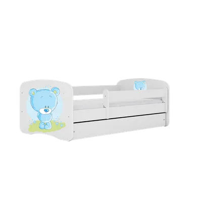 Kocot Kids, Babydreams, łóżko z szufladą, białe, niebieski miś, 80-180 cm