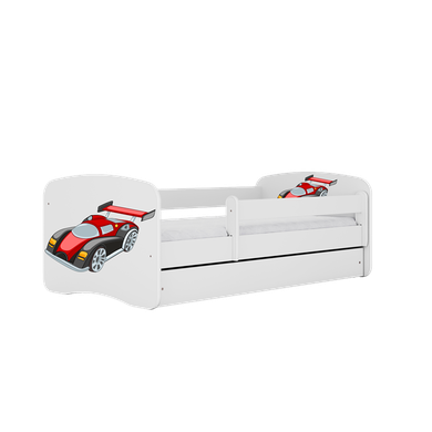 Kocot Kids, Babydreams, łóżko z szufladą i materacem, białe, auto wyścigowe, 70-140 cm