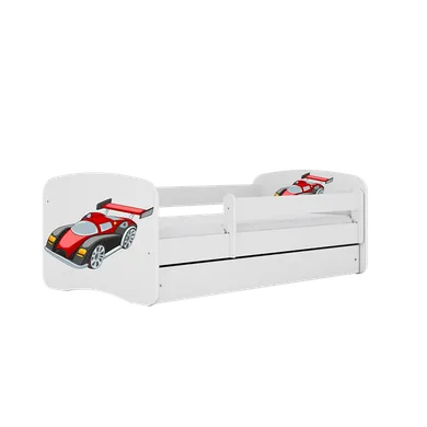Kocot Kids, Babydreams, łóżko z szufladą i materacem, białe, auto wyścigowe, 80-180 cm