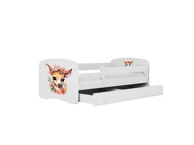 Kocot Kids, Babydreams, łóżko z szufladą i materacem, białe, bambi, 80-180 cm