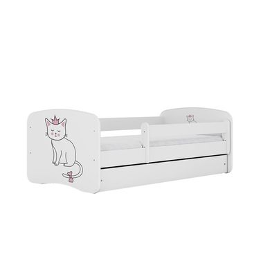 Kocot Kids, Babydreams, łóżko z szufladą i materacem, białe, kot, 80-180 cm