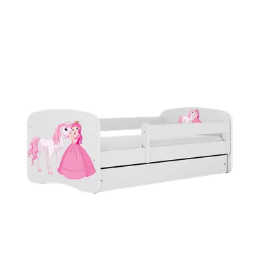 Kocot Kids, Babydreams, łóżko z szufladą i materacem, białe, księżniczka konik, 80-180 cm