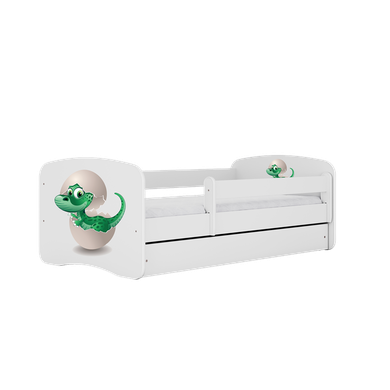 Kocot Kids, Babydreams, łóżko z szufladą i materacem, białe, mały dino, 80-160 cm
