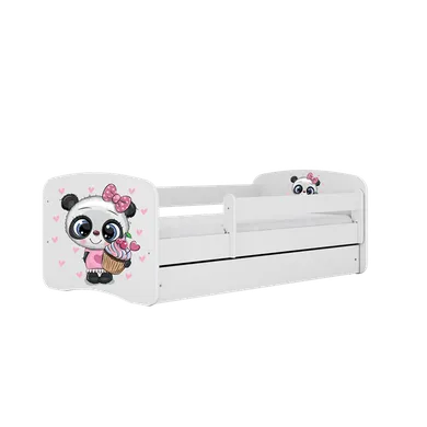 Kocot Kids, Babydreams, łóżko z szufladą i materacem, białe, panda z babeczką, 80-160 cm