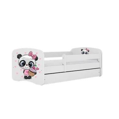 Kocot Kids, Babydreams, łóżko z szufladą i materacem, białe, panda z babeczką, 80-180 cm