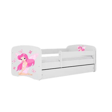 Kocot Kids, Babydreams, łóżko z szufladą i materacem, białe, wróżka z motylkami, 80-160 cm