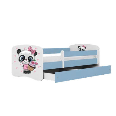 Kocot Kids, Babydreams, łóżko z szufladą i materacem, niebieskie, panda z babeczką, 70-140 cm