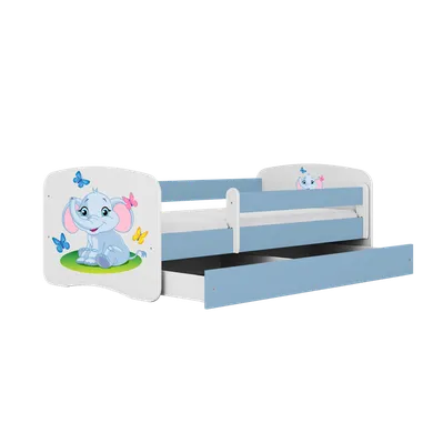 Kocot Kids, Babydreams, łóżko z szufladą i materacem, niebieskie, słonik, 80-180 cm
