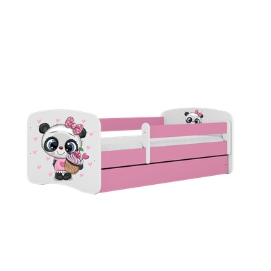 Kocot Kids, Babydreams, łóżko z szufladą i materacem, różowe, panda z babeczką, 70-140 cm