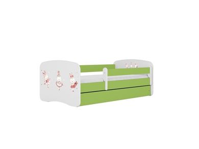 Kocot Kids, Babydreams, łóżko z szufladą i materacem, zielone, króliczki z motylkami, 80-180 cm