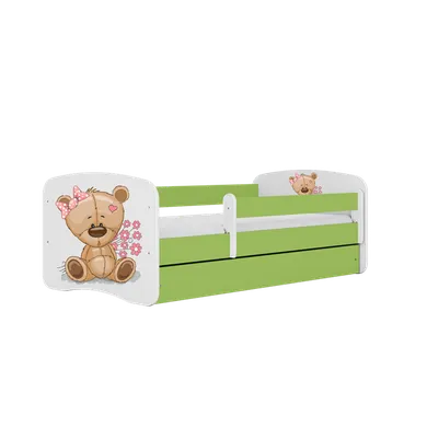 Kocot Kids, Babydreams, łóżko z szufladą i materacem, zielone, miś kwiatki, 80-160 cm