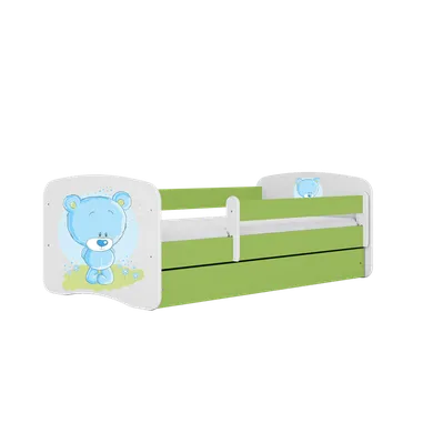 Kocot Kids, Babydreams, łóżko z szufladą i materacem, zielone, niebieski miś, 80-160 cm