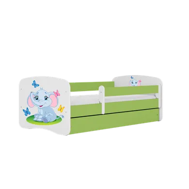 Kocot Kids, Babydreams, łóżko z szufladą i materacem, zielone, słonik, 80-160 cm