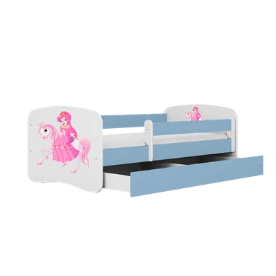 Kocot Kids, Babydreams, łóżko z szufladą, niebieskie, księżniczka na koniku, 70-140 cm