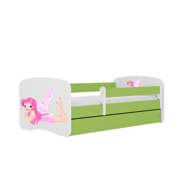Kocot Kids, Babydreams, łóżko z szufladą, zielone, wróżka ze skrzydełkami, 80-180 cm