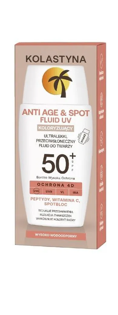 Kolastyna, Anti Age & Spot SPF50+, ultralekki fluid przeciwsłoneczny do twarzy koloryzujący, 40 ml