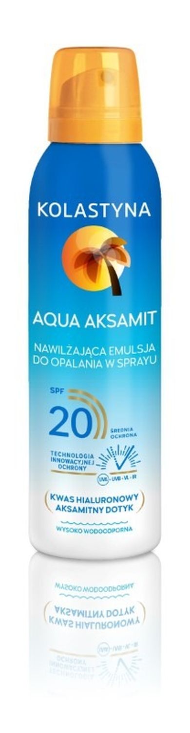 Kolastyna, Opalanie, emulsja do opalania nawilżająca, Aqua Aksamit SPF20, spray, 150 ml