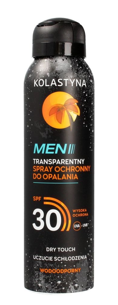 Kolastyna, Opalanie Men, transparentny spray ochronny do opalania SPF30, 150 ml