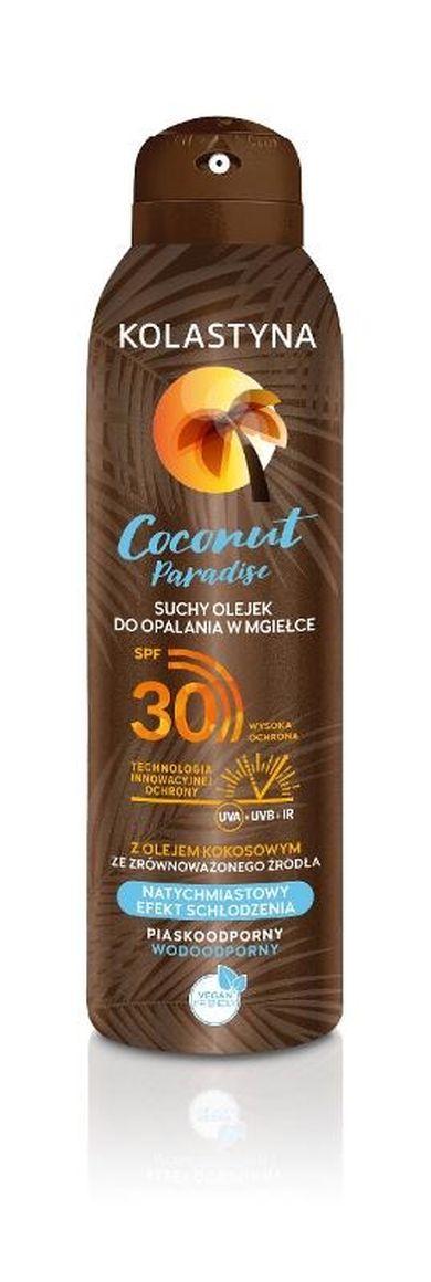 Kolastyna, opalanie, suchy olejek do opalania w mgiełce, SPF30, coconut paradise, 150 ml