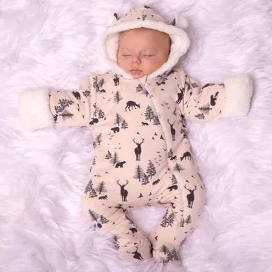 Kombinezon przejściowy chłopięcy z kapturem, ocieplany, beżowy, Nicol