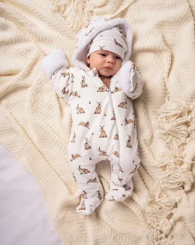 Kombinezon przejściowy chłopięcy z kapturem, ocieplany, biały, Nicol