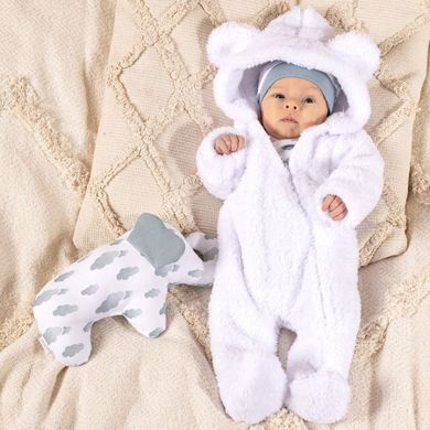 Kombinezon przejściowy chłopięcy z kapturem, ocieplany, biały, Nicol