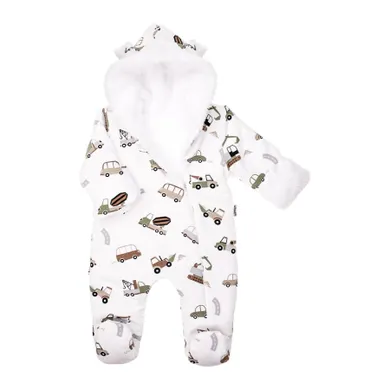 Kombinezon przejściowy chłopięcy z kapturem, ocieplany, biały, Nicol