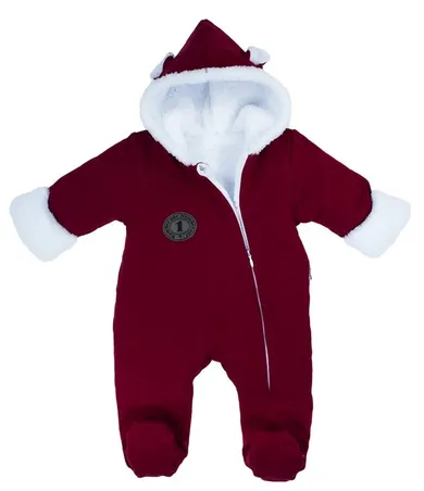 Kombinezon przejściowy chłopięcy z kapturem, ocieplany, bordowy, Nicol