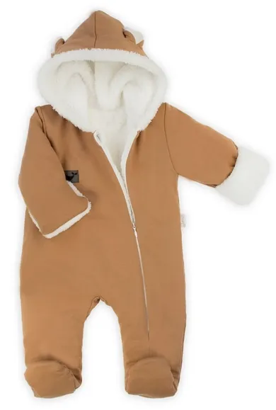 Kombinezon przejściowy chłopięcy z kapturem, ocieplany, brązowy, Nicol