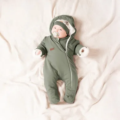 Kombinezon przejściowy chłopięcy z kapturem, ocieplany, khaki, Nicol