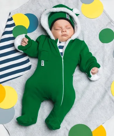 Kombinezon przejściowy chłopięcy z kapturem, ocieplany, zielony, Nicol