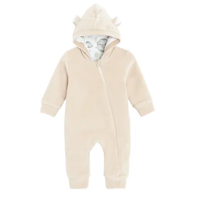 Kombinezon przejściowy chłopięcy z kapturem, welurowy, beżowy, Nicol