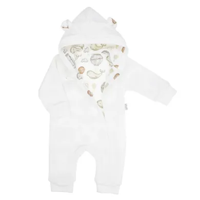 Kombinezon przejściowy chłopięcy z kapturem, welurowy, ecru, Nicol