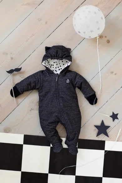 Kombinezon przejściowy dziecięcy z kapturem, ocieplany, granatowy, Happy Day, Pinokio