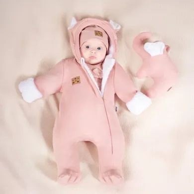 Kombinezon przejściowy dziewczęcy z kapturem, ocieplany, różowy, Nicol