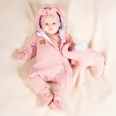 Kombinezon przejściowy dziewczęcy z kapturem, ocieplany, różowy, Nicol