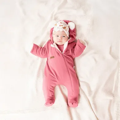 Kombinezon przejściowy dziewczęcy z kapturem, ocieplany, różowy, Nicol