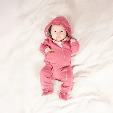 Kombinezon przejściowy dziewczęcy z kapturem, ocieplany, różowy, Nicol