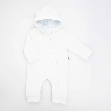 Kombinezon przejściowy dziewczęcy z kapturem, welurowy, biały, Nicol