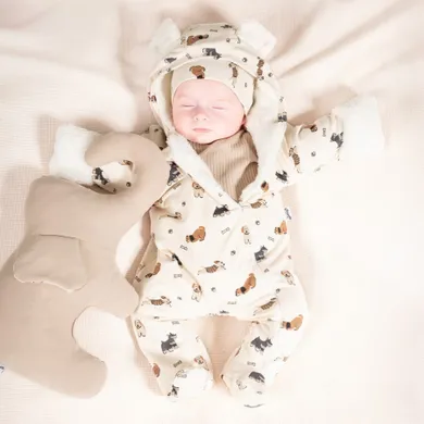 Kombinezon przejściowy niemowlęcy z kapturem, ocieplany, beżowy, Nicol